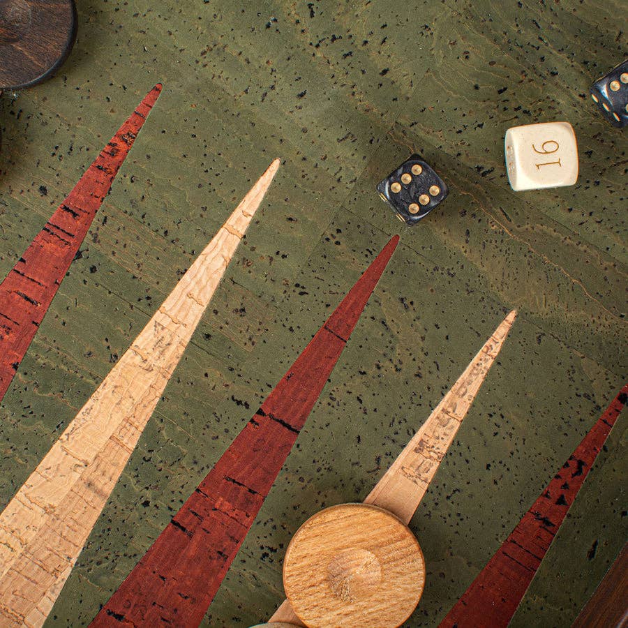Handcrafted Cork Backgammon Set w Oak Checkers