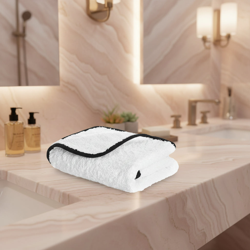 White Egyptian Cotton Towel with Black piping ( 95 x 150 cm )