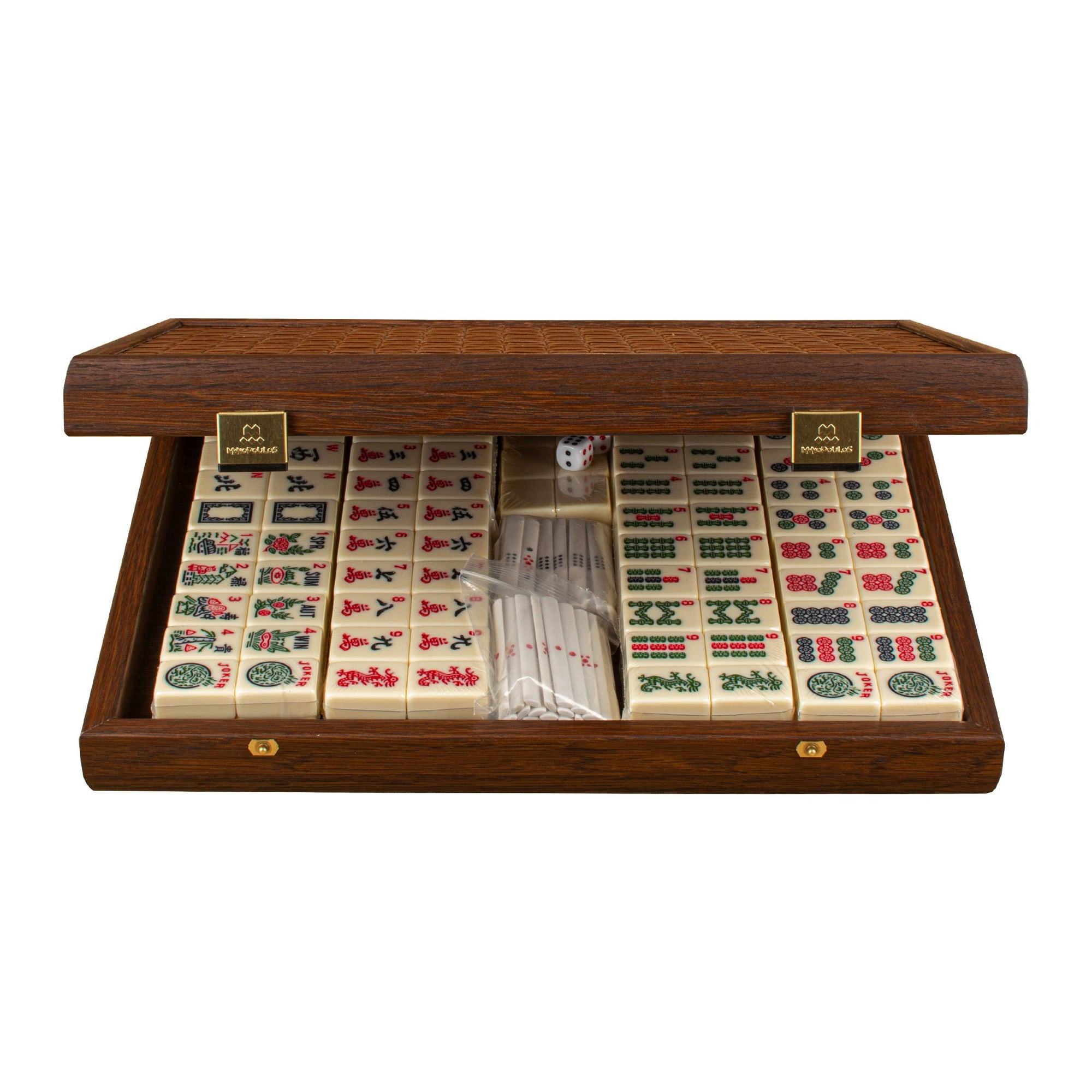 Premium Mahjong Tiles Set in Knitted Leather Wooden Case: Medium (31 x 24cm)