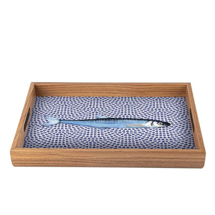 Handcrafted Wooden Tray with Artistic Fish Design (45 x 32 cm)