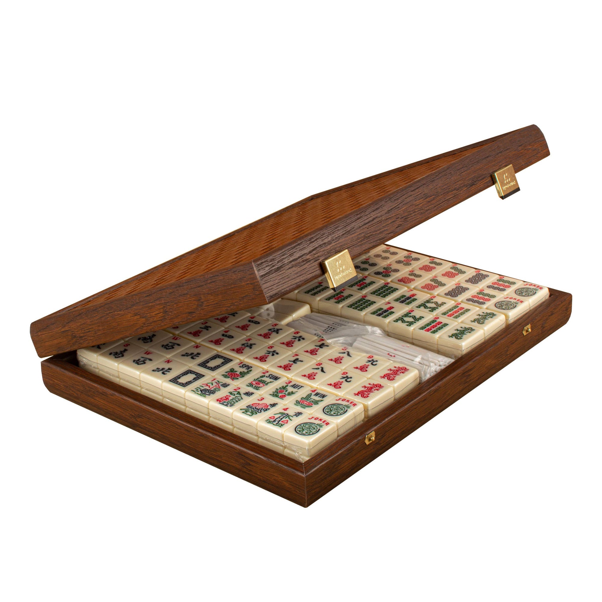 Premium Mahjong Tiles Set in Knitted Leather Wooden Case: Medium (31 x 24cm)