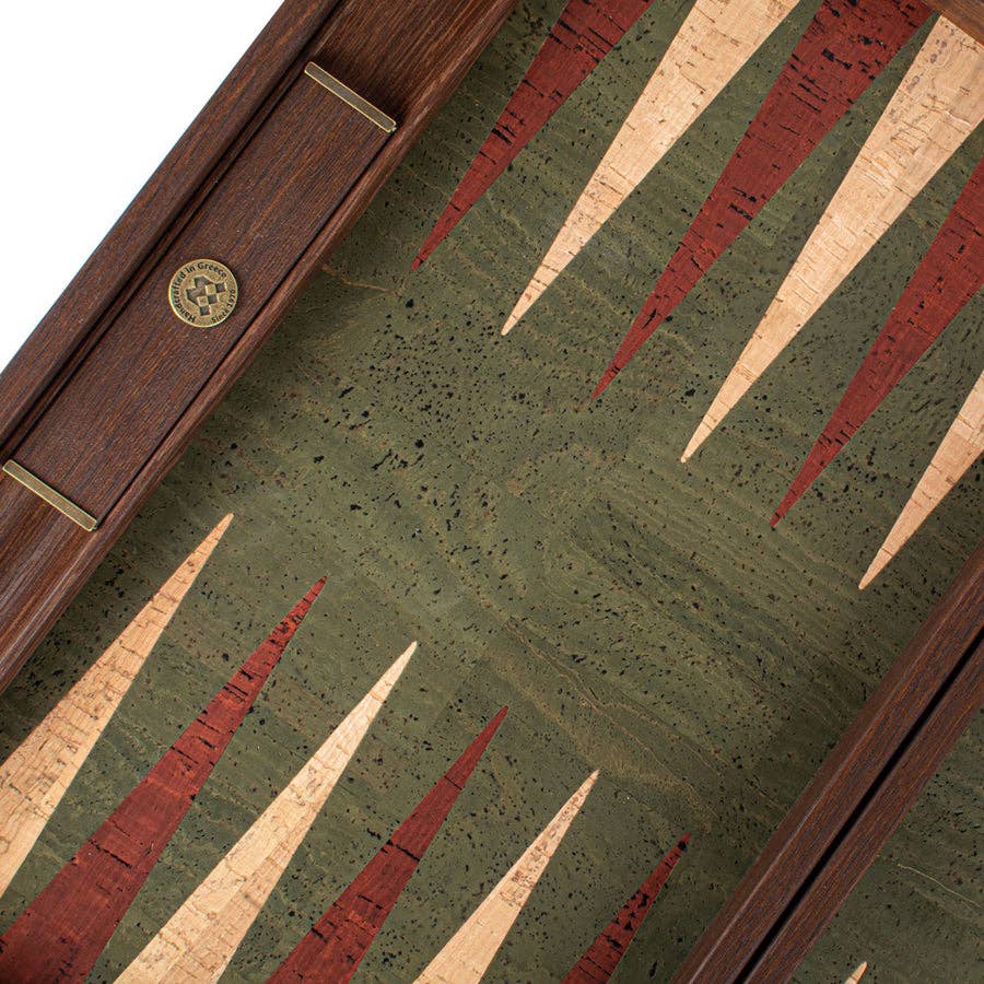 Handcrafted Cork Backgammon Set w Oak Checkers