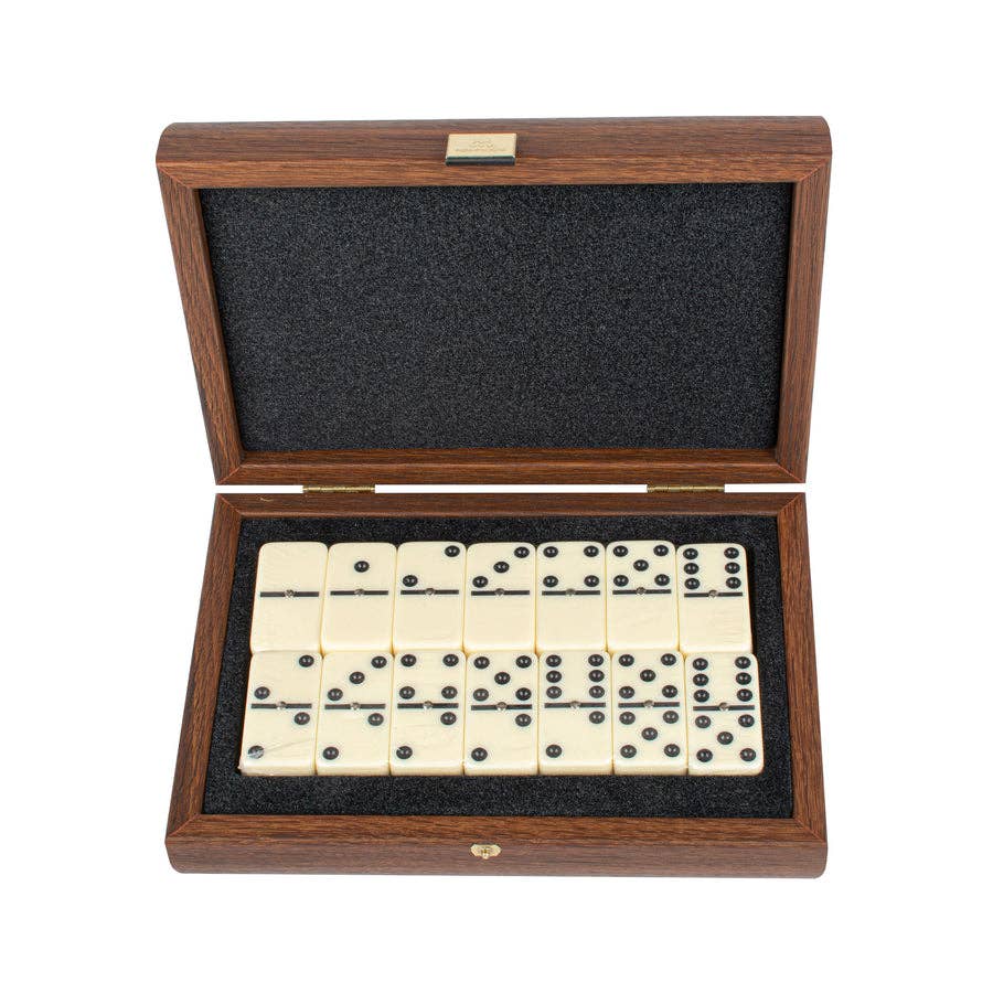 Luxury Domino Set in Brown Knitted Leather with Wooden Case: Medium (24 x 17cm)