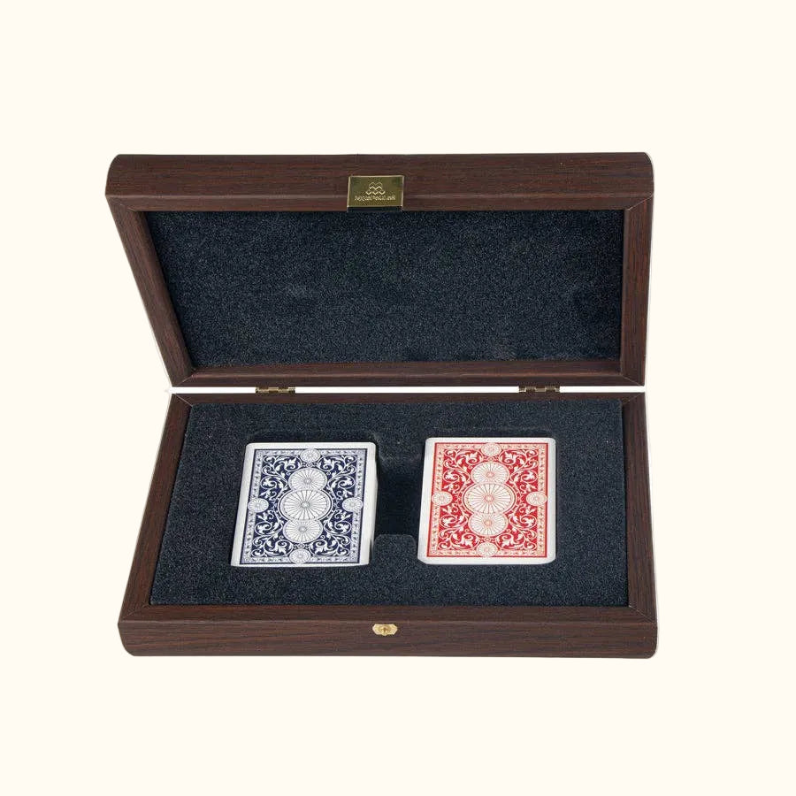 Playing Cards in Leather Tote & Wooden Case