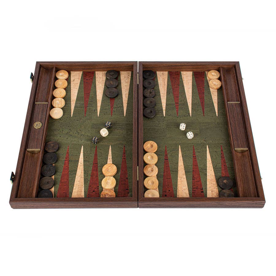 Handcrafted Cork Backgammon Set w Oak Checkers: Small(30 x 17cm)