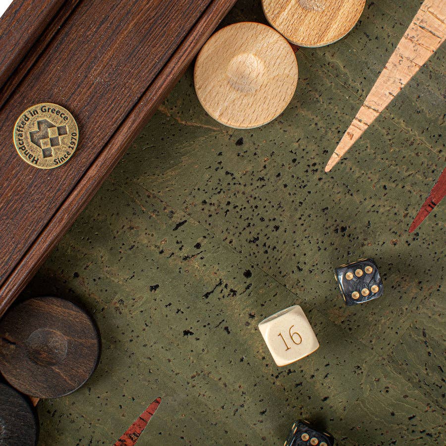 Handcrafted Cork Backgammon Set w Oak Checkers