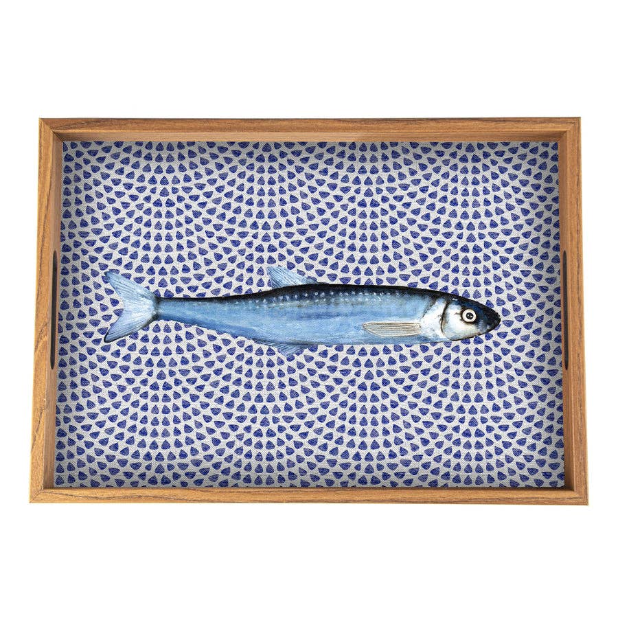 Handcrafted Wooden Tray with Artistic Fish Design (45 x 32 cm)