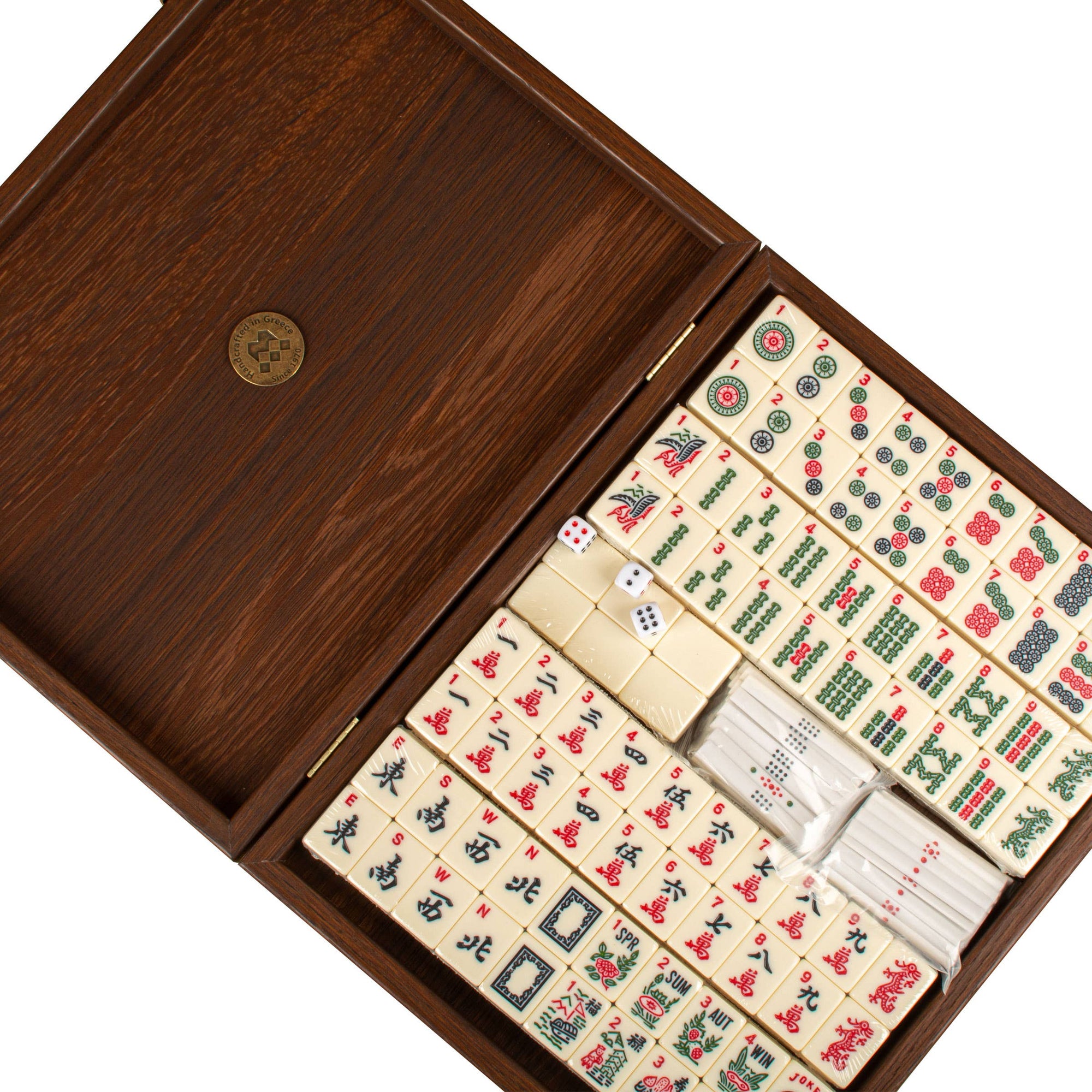 Premium Mahjong Tiles Set in Knitted Leather Wooden Case: Medium (31 x 24cm)