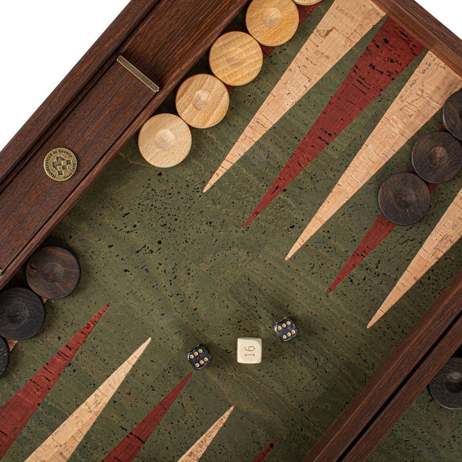 Handcrafted Cork Backgammon Set w Oak Checkers