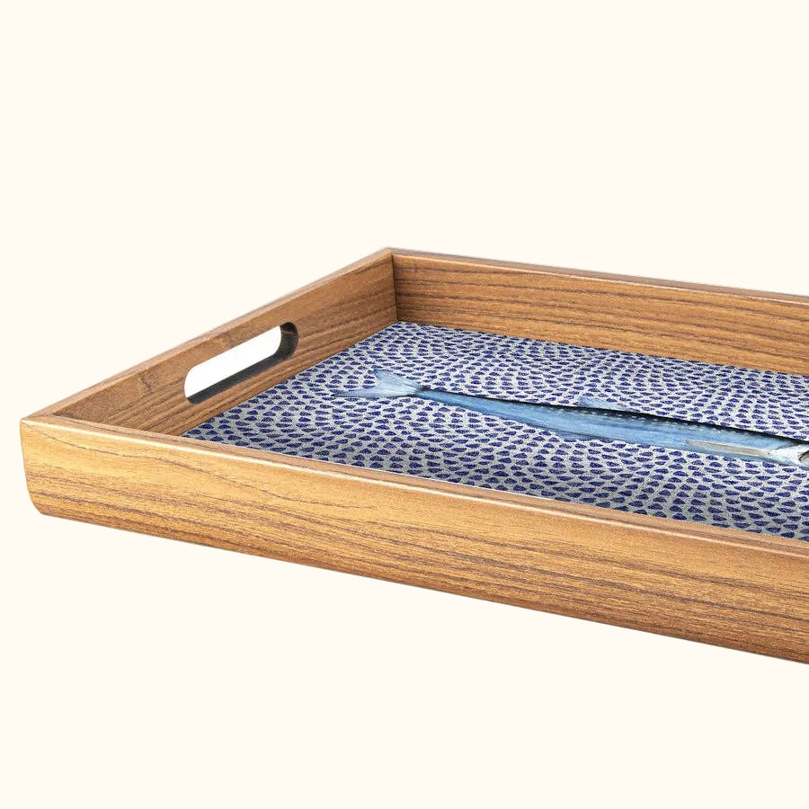 Handcrafted Wooden Tray with Artistic Fish Design (45 x 32 cm)