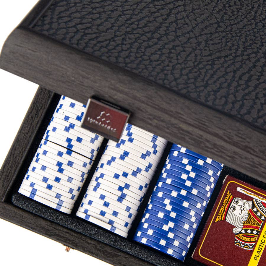 Poker Set in Wooden Case with Leatherette Top