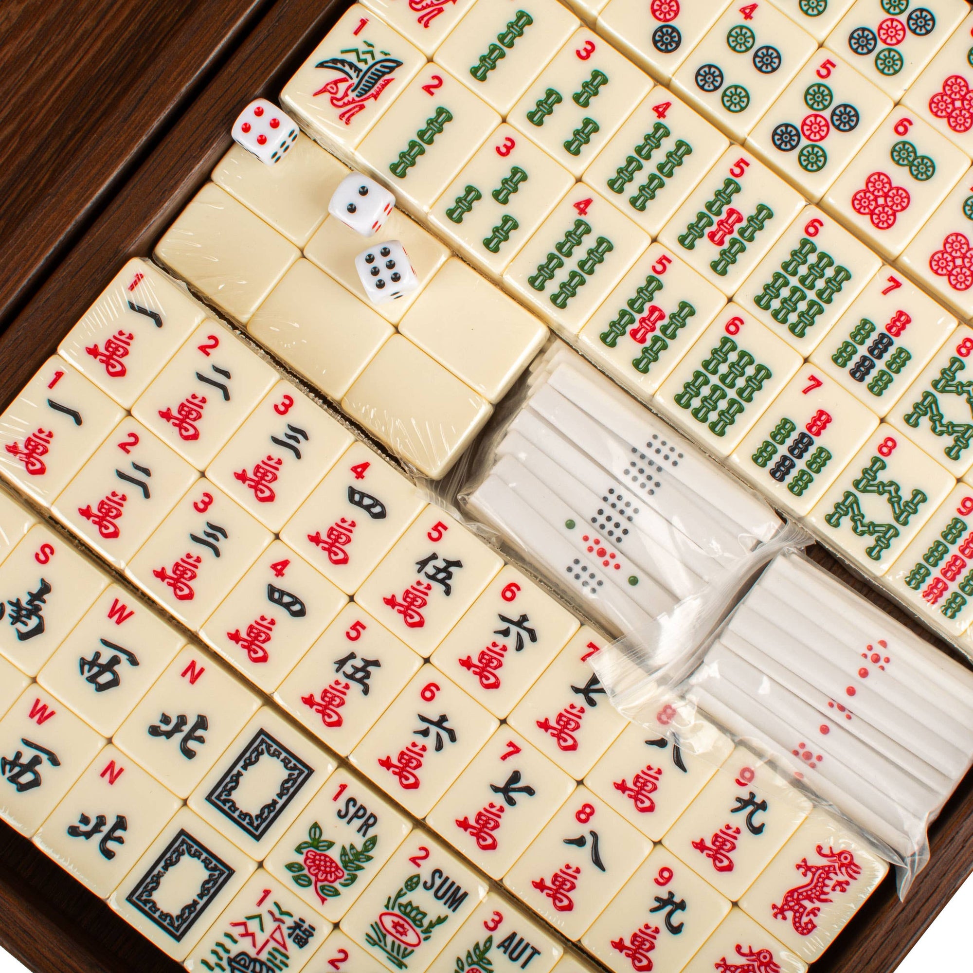 Premium Mahjong Tiles Set in Knitted Leather Wooden Case: Medium (31 x 24cm)