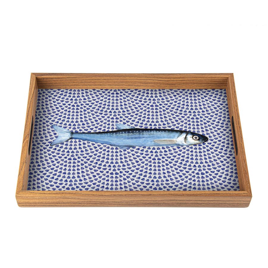 Handcrafted Wooden Tray with Artistic Fish Design: Large (45 x 32 cm)