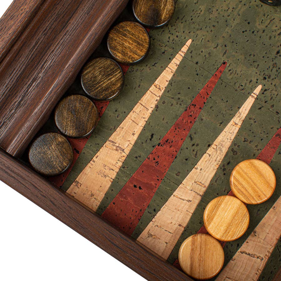 Handcrafted Cork Backgammon Set w Oak Checkers