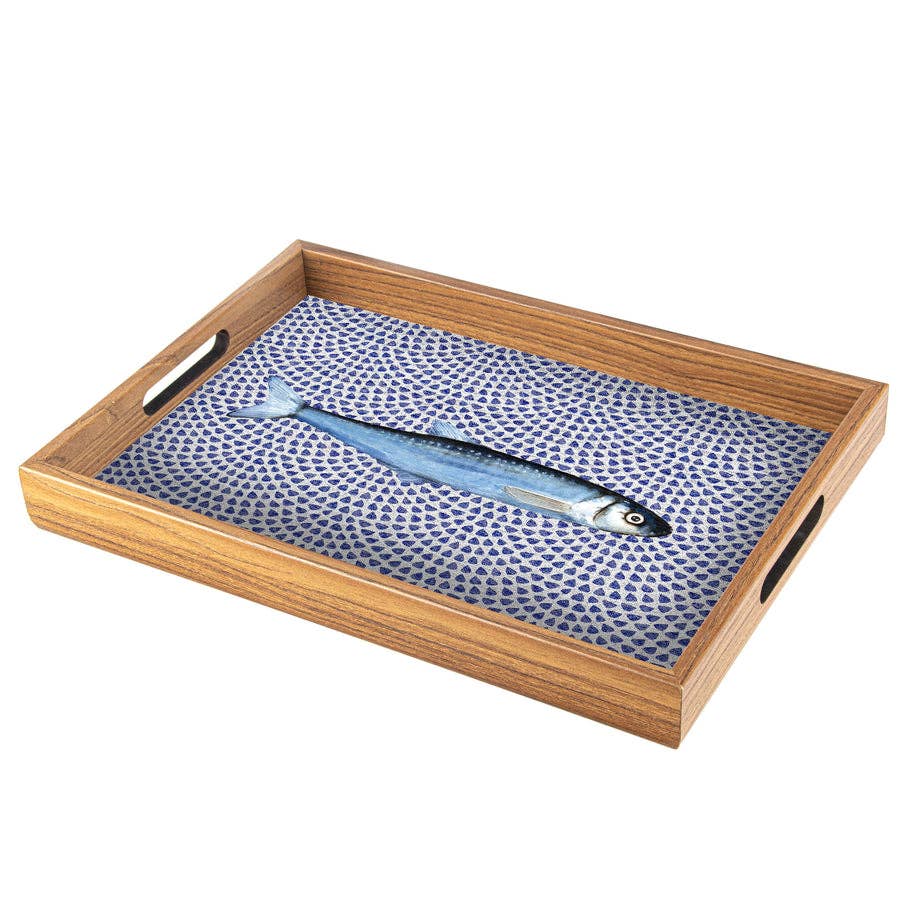 Handcrafted Wooden Tray with Artistic Fish Design (45 x 32 cm)