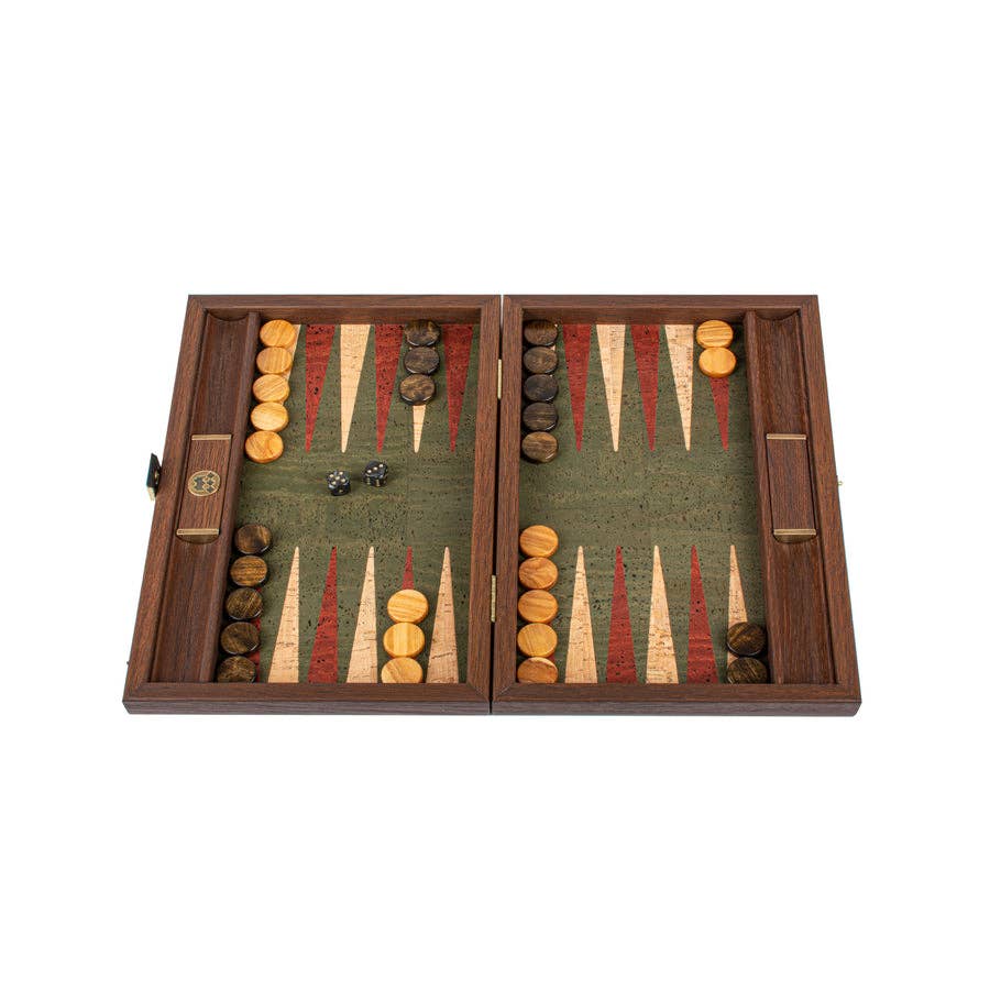 Handcrafted Cork Backgammon Set w Oak Checkers
